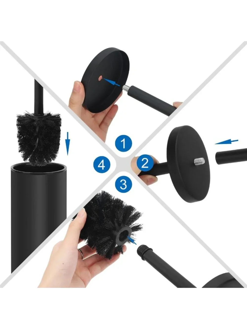 Rustproof Stainless Steel Toilet Brush Set with Holder & 2 Extra Brush Heads